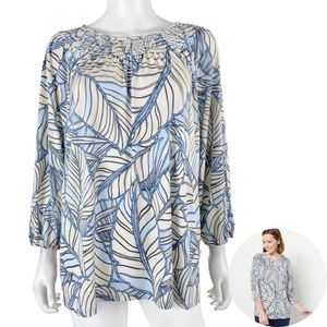 Susan Graver Smocked Neck 3/4 Sleeve Liquid Knit Blouse Top A470165